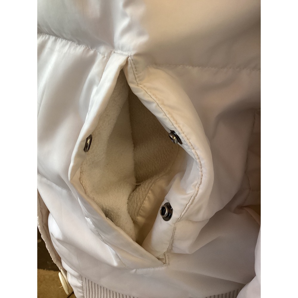 Polo Jeans Co Down Puffer Jacket Women Medium White Good Faux Fur Hood Bomber - Picture 4 of 9
